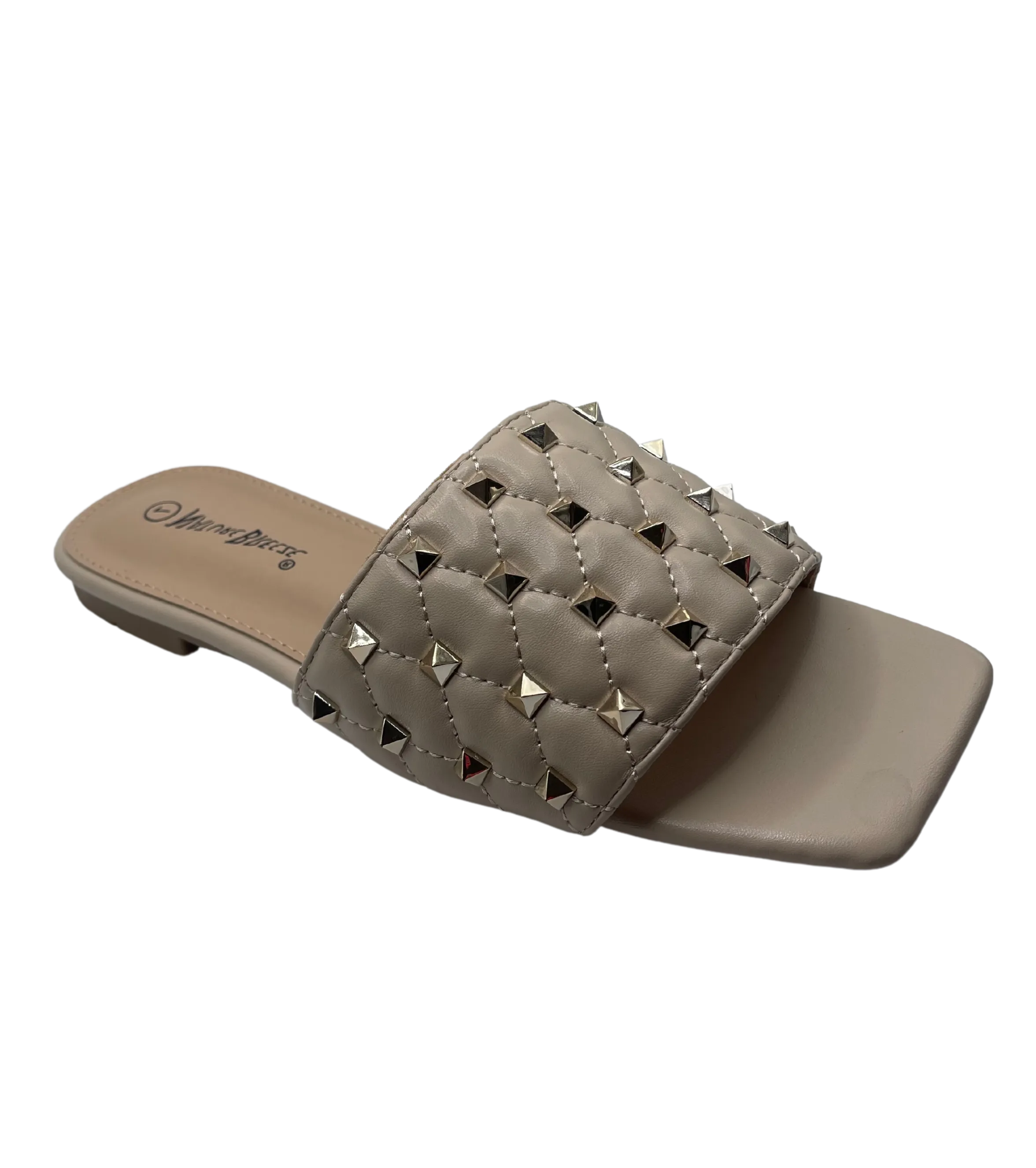 QUILTED SQUARE TOE GOLD STUDS SANDALS