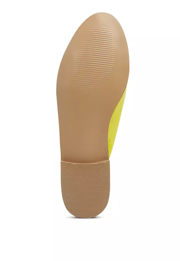 Rag & CO. Lime Green Patent Studded Flat Mules