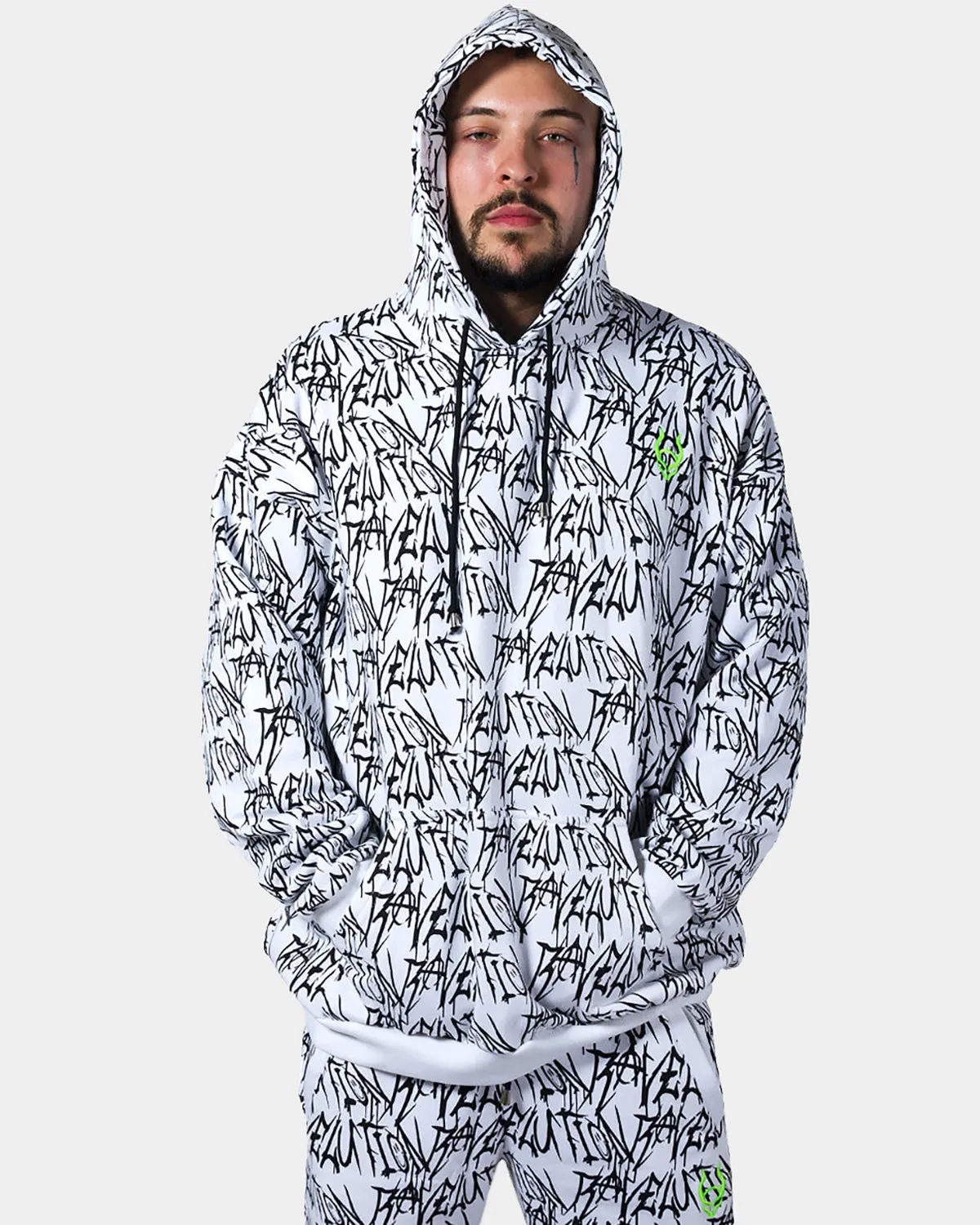 RAVELUTION OVERSIZE HOODIE UV REATIVE WHITE