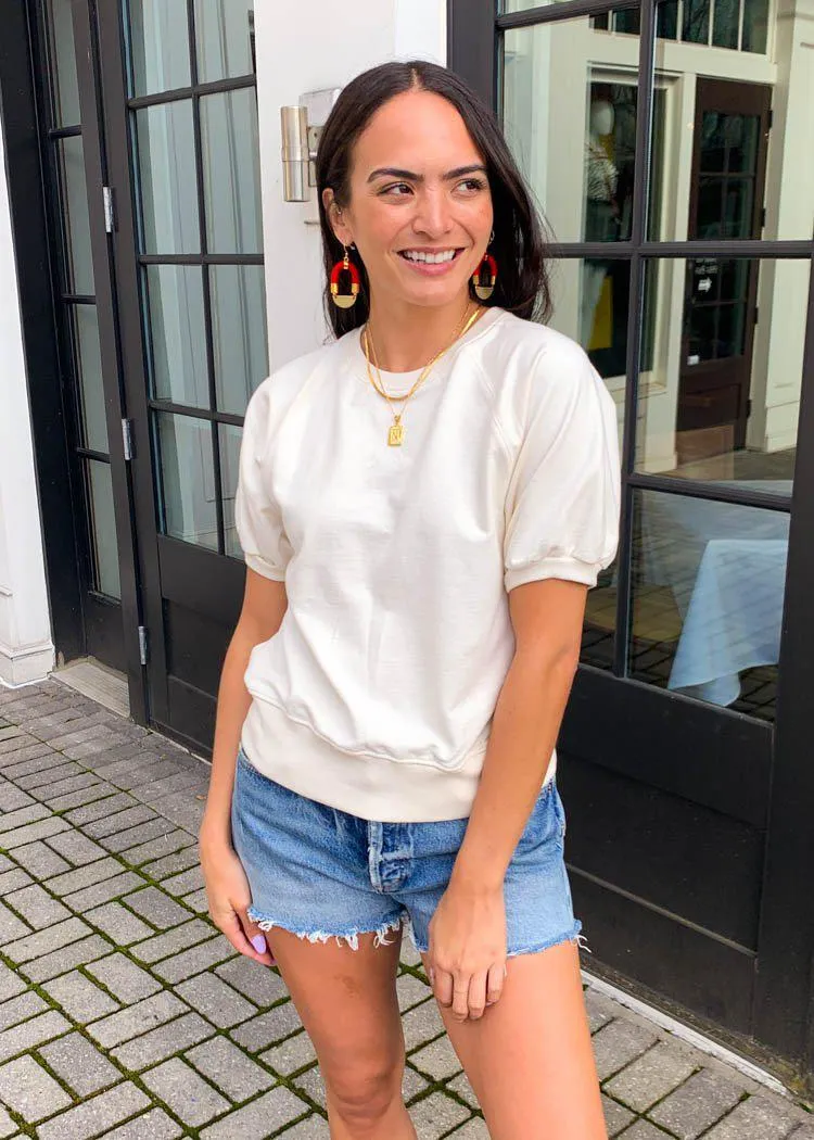 RD Style Crew Neck Puff Sleeve Pullover - Almond Milk