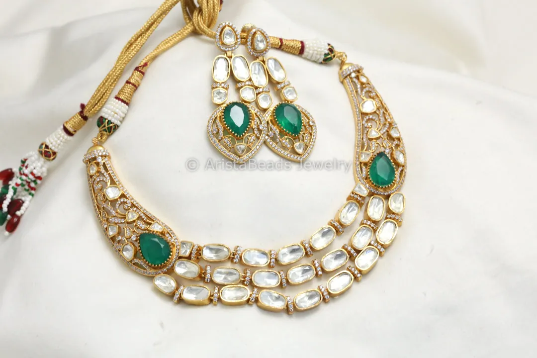 Real Moissanite Green Doublet Nano CZ Hasli Set