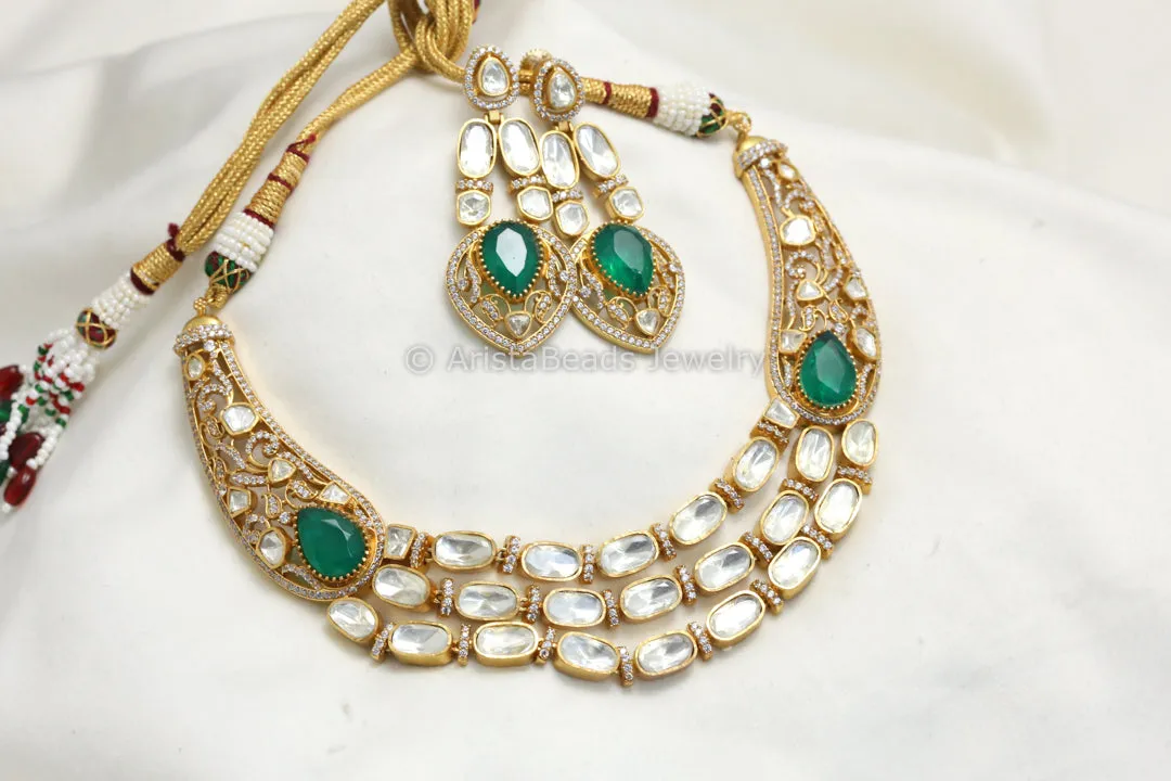 Real Moissanite Green Doublet Nano CZ Hasli Set