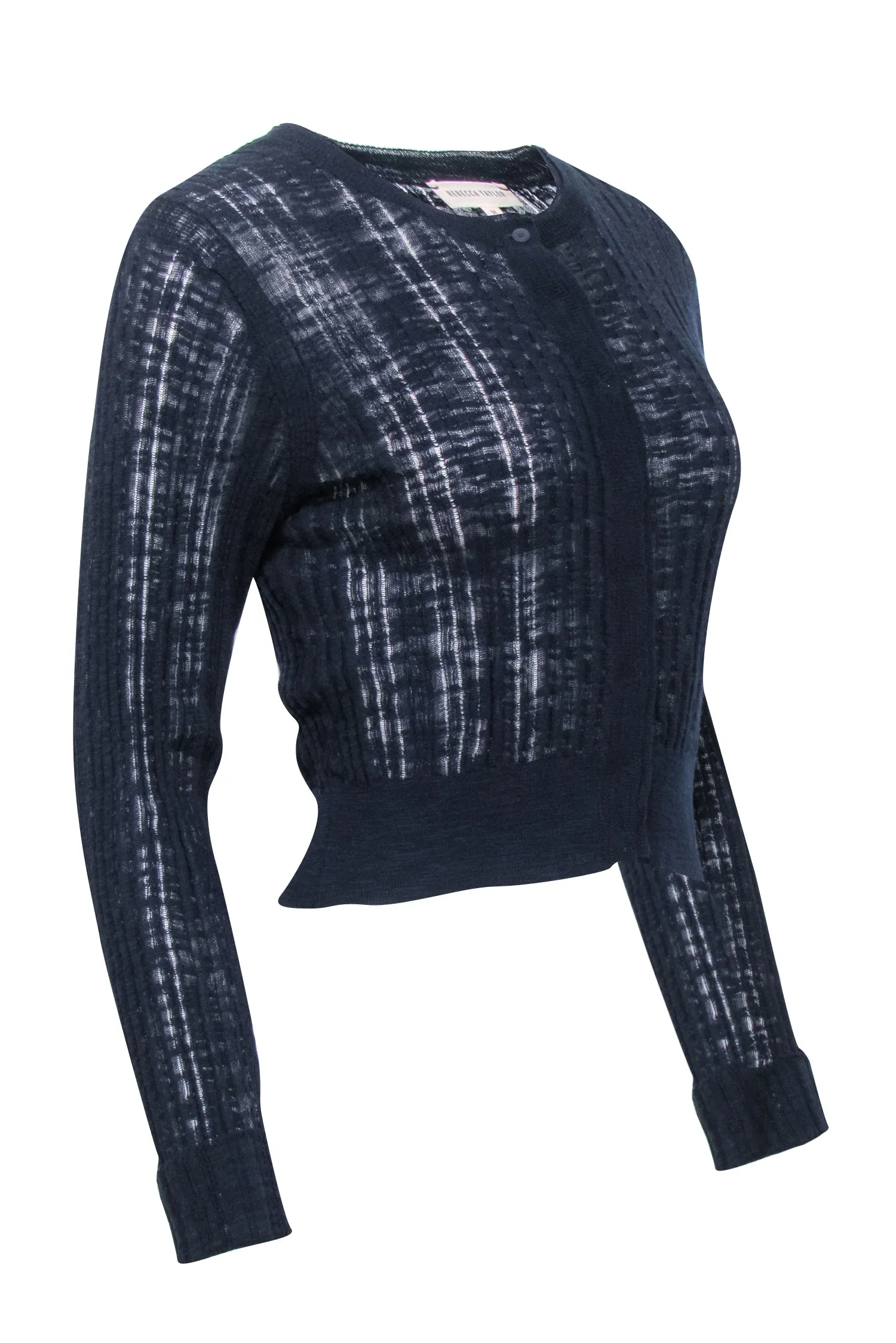 Rebecca Taylor - Navy Blue Semi Sheer Striped Cardigan Sz M