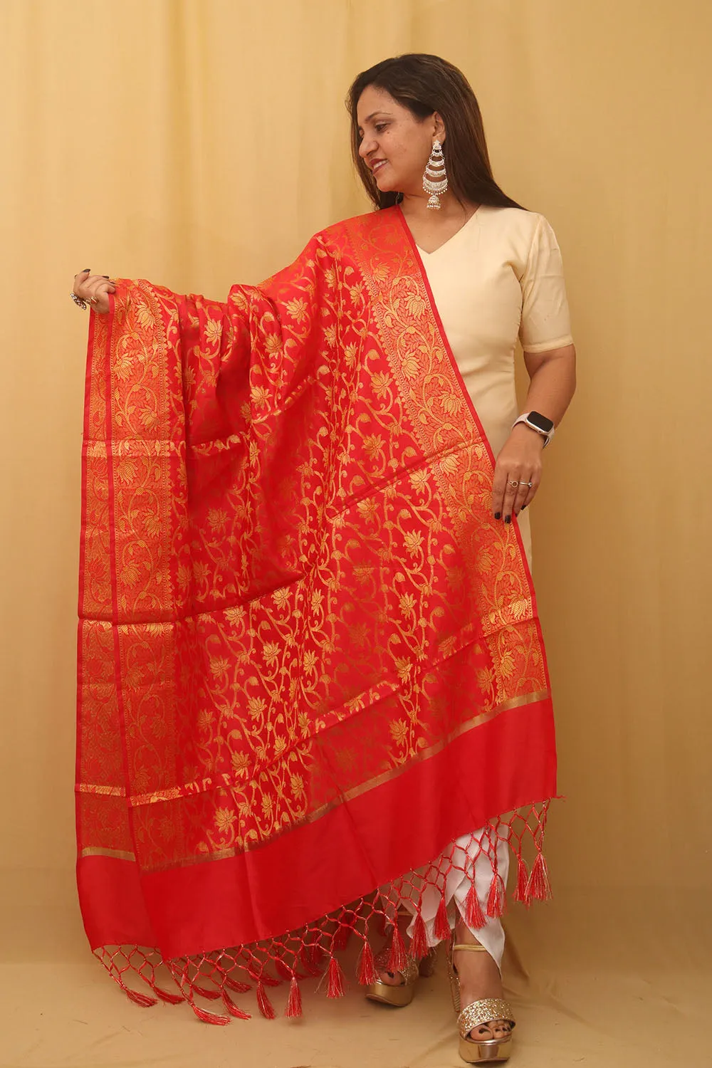 Red Banarasi Silk Dupatta