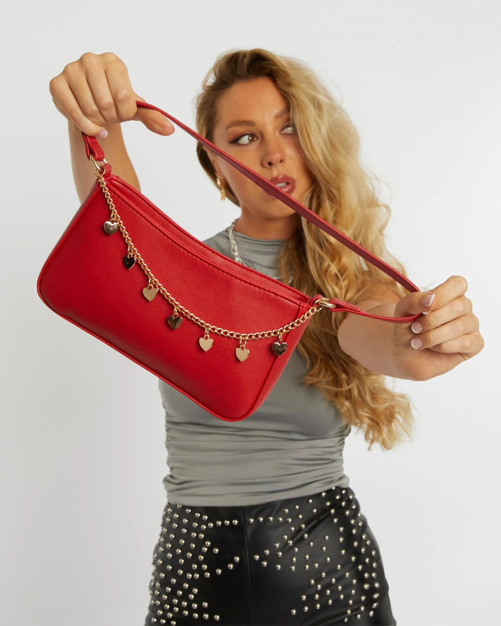Red Frankie Heart Chain Shoulder Bag