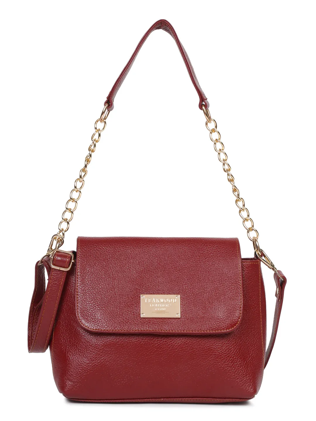 Red Leather Structured Shoulder Bag