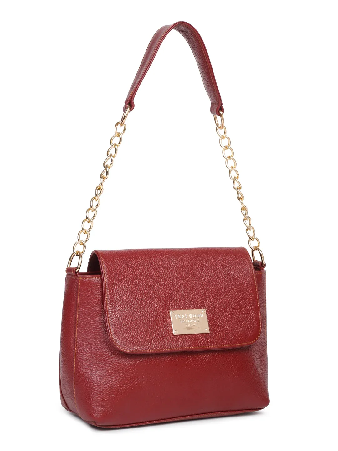 Red Leather Structured Shoulder Bag