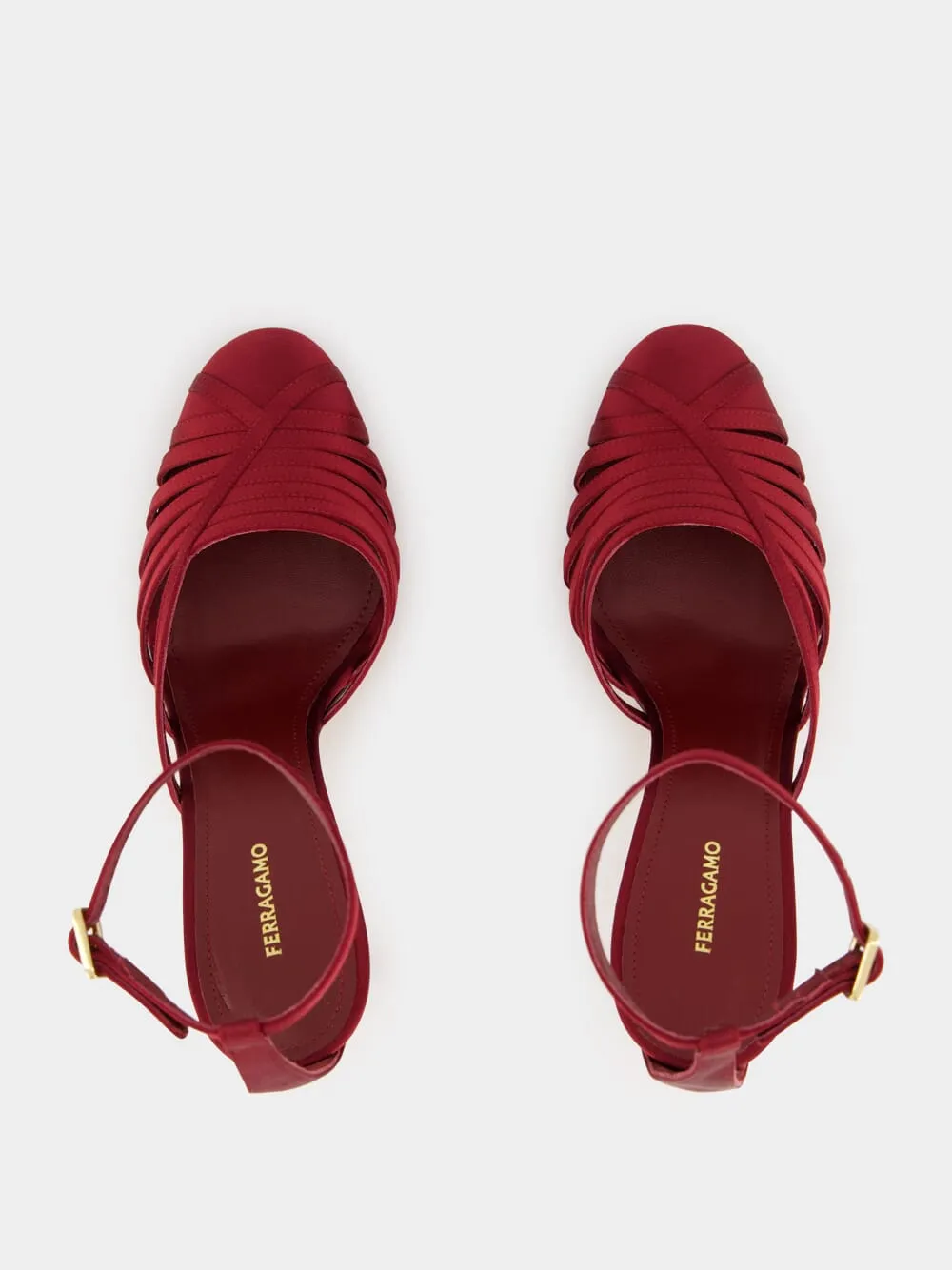 Red Satin Strappy High-Heel Sandals