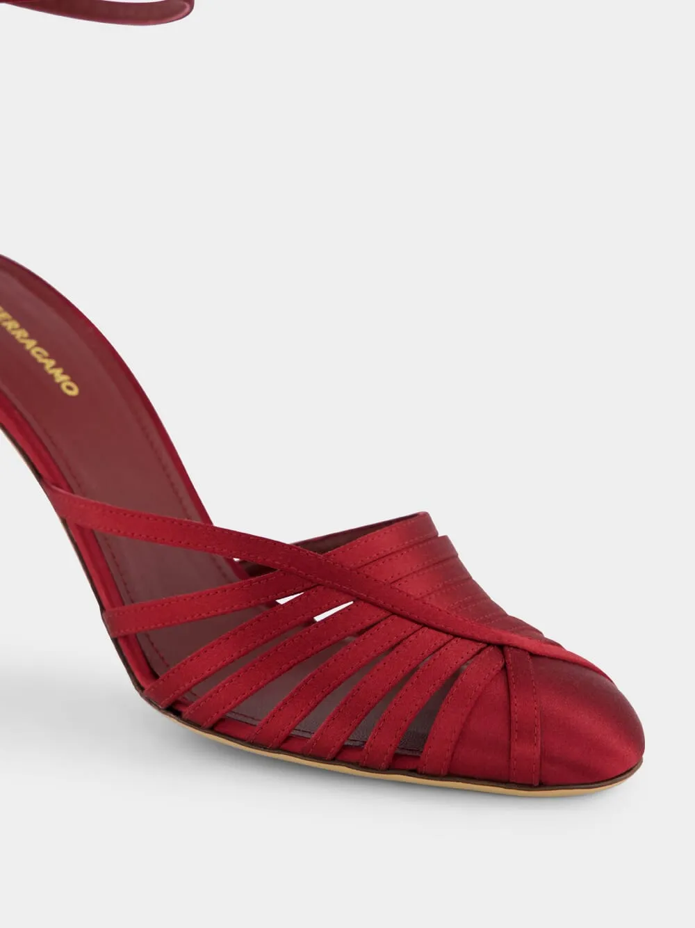 Red Satin Strappy High-Heel Sandals