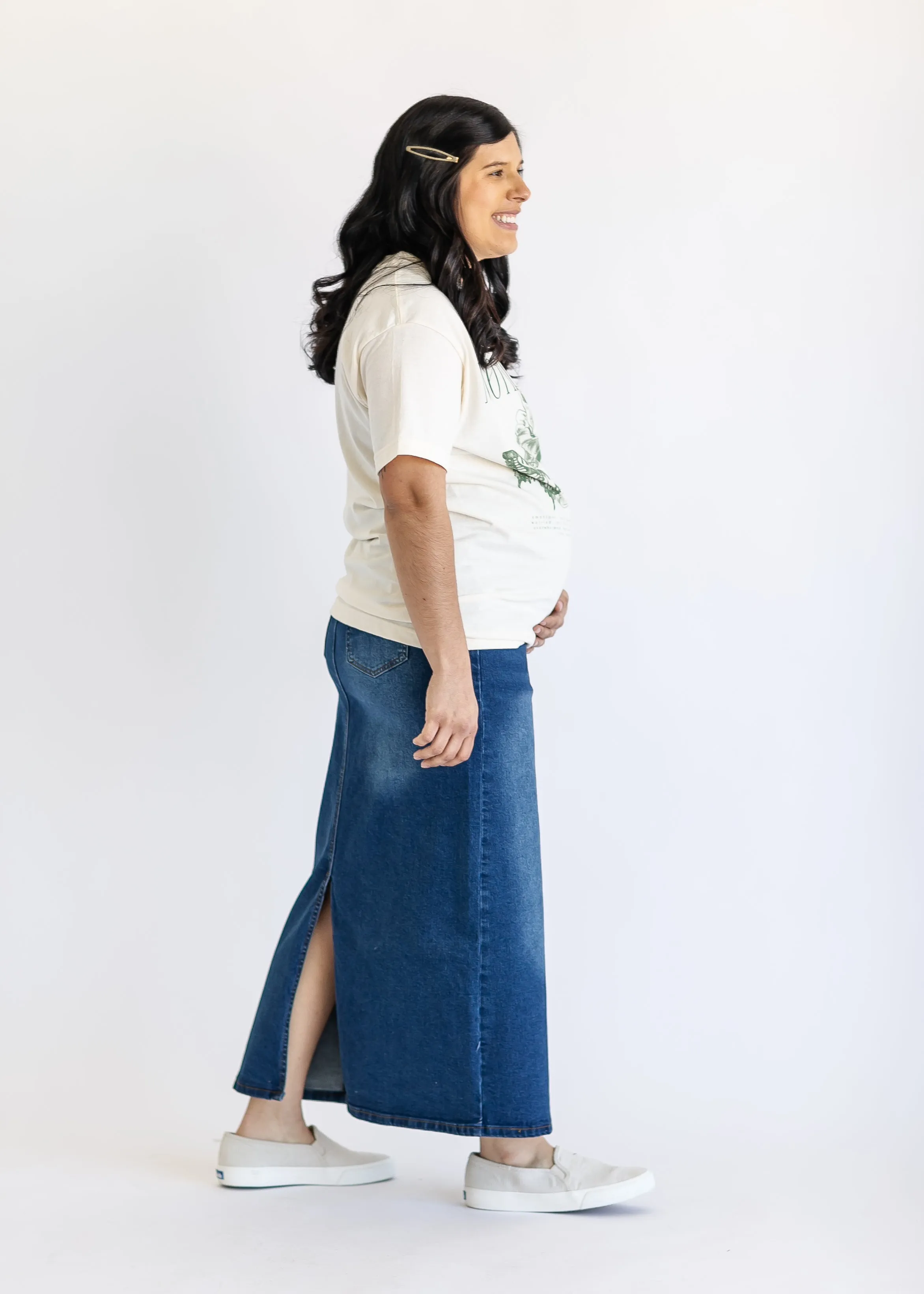 Reece Maternity Long Denim Skirt