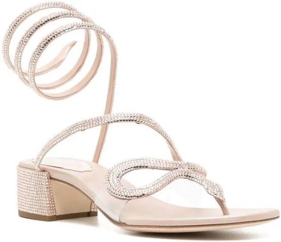 René Caovilla snake crystal embellished sandals Pink