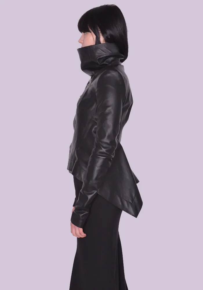 RICk OWENS WOMEN RP01C5743 LLP NASKA BIKER LEATHER JACKET BLACK