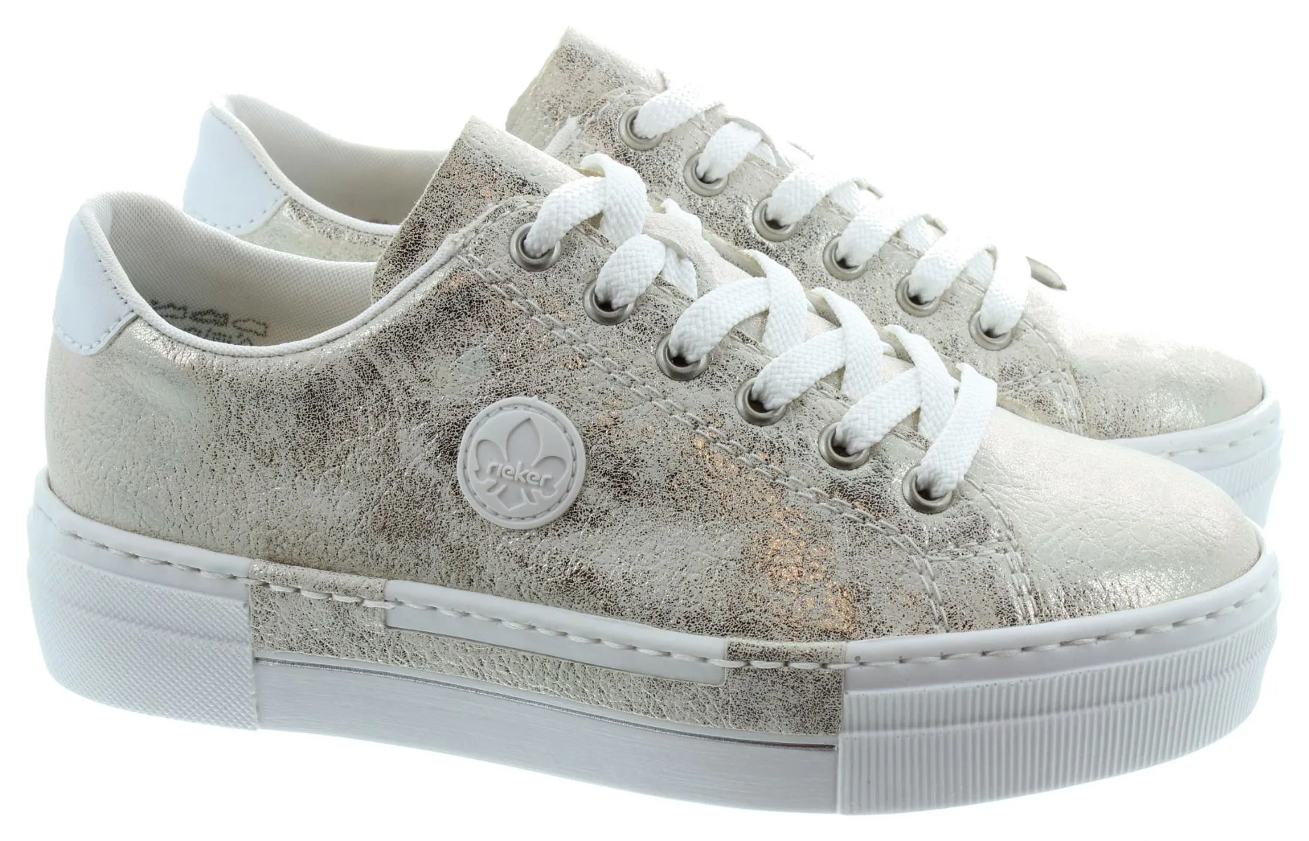 RIEKER Ladies N49W1 Lace Trainers In Gold