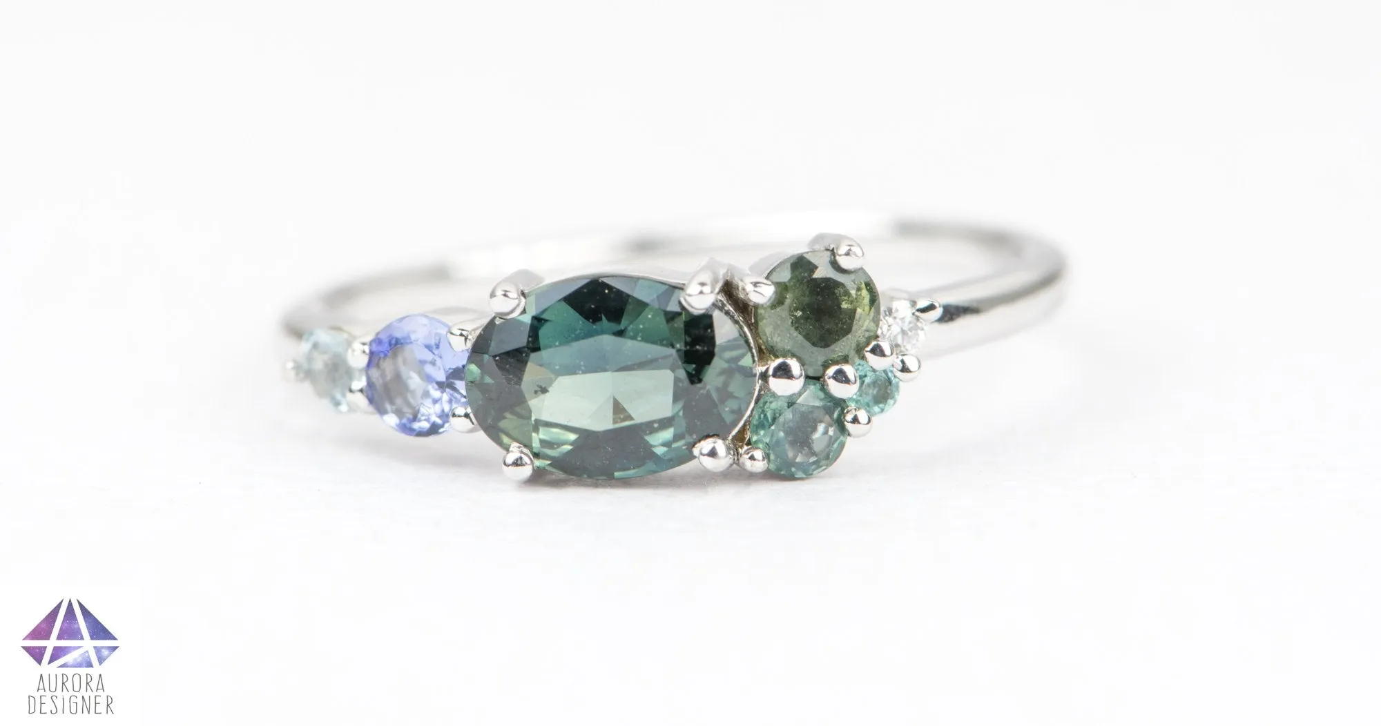 Ring Style - Blue Green Mermaid Color Cluster Ring Style AD1495C