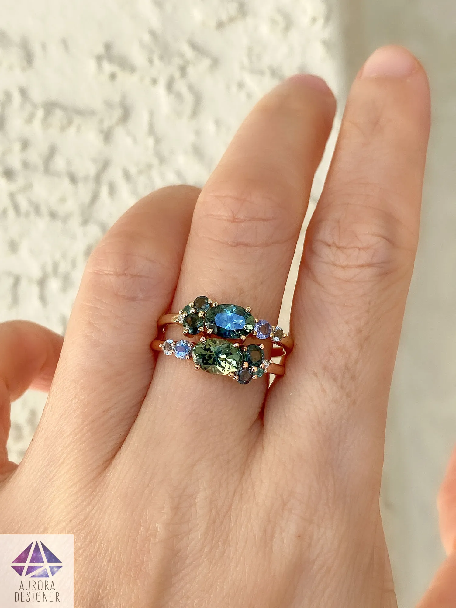 Ring Style - Blue Green Mermaid Color Cluster Ring Style AD1495C