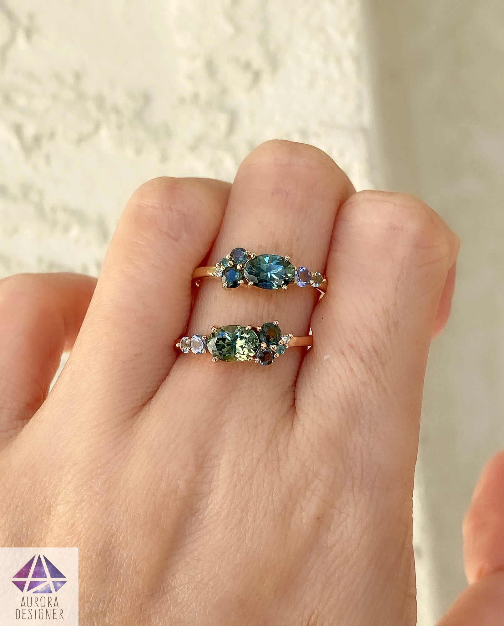 Ring Style - Blue Green Mermaid Color Cluster Ring Style AD1495C