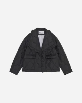 Ripstop Quilt Frill Edge Jacket - Black