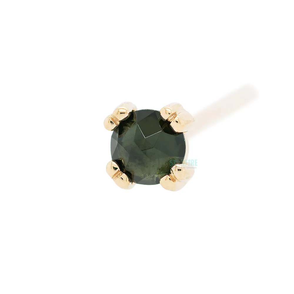 Rose Cut Green Tourmaline Prong Set Nostril Screw in Gold