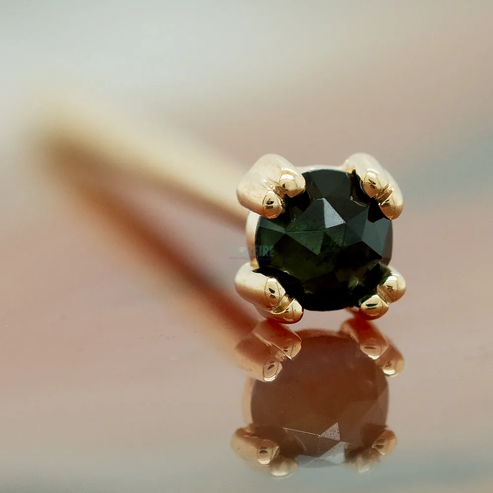 Rose Cut Green Tourmaline Prong Set Nostril Screw in Gold