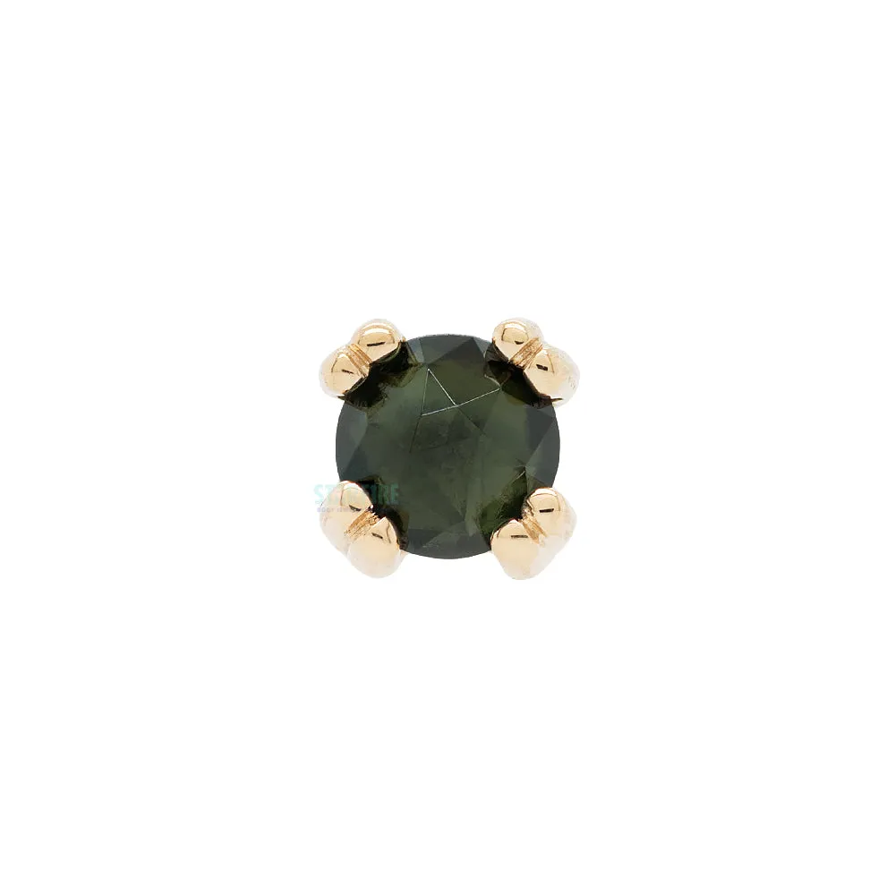 Rose Cut Green Tourmaline Prong Set Nostril Screw in Gold