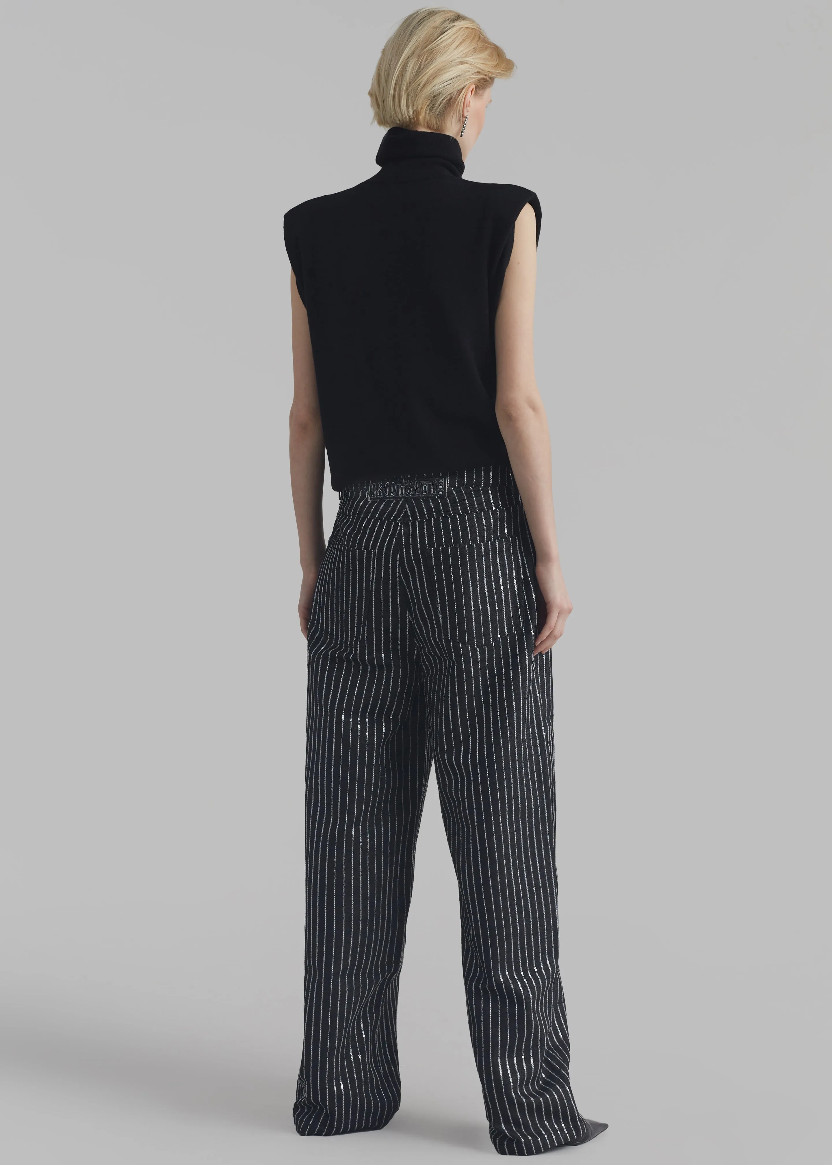 Rotate Sequin Twill Wide Pants - Black