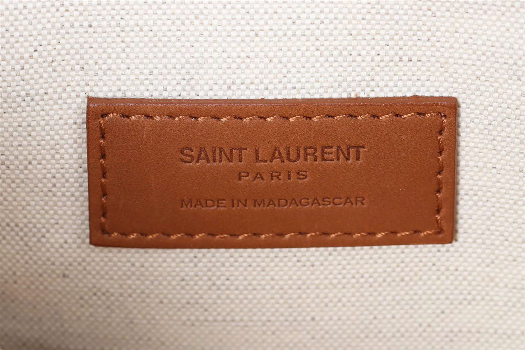 SAINT LAURENT SAC DE JOUR MEDIUM LEATHER AND RAFFIA TOTE BAG