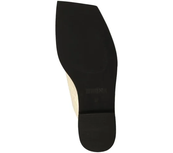 Sandalia de mujer Bronx de piel auténtica con tacón plano en bloque, mules de verano con aplicación de la marca 84856-H 05 beige
