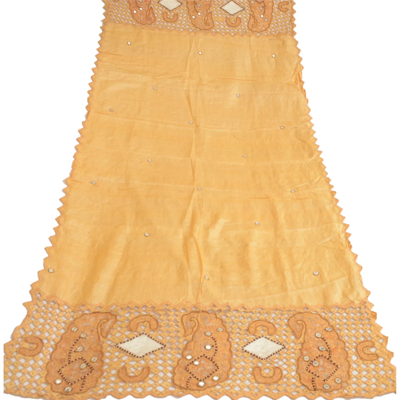 Sanskriti Vintage Dupatta Cream Long Stole 100% Pure Silk Hand Beaded Wrap Veil