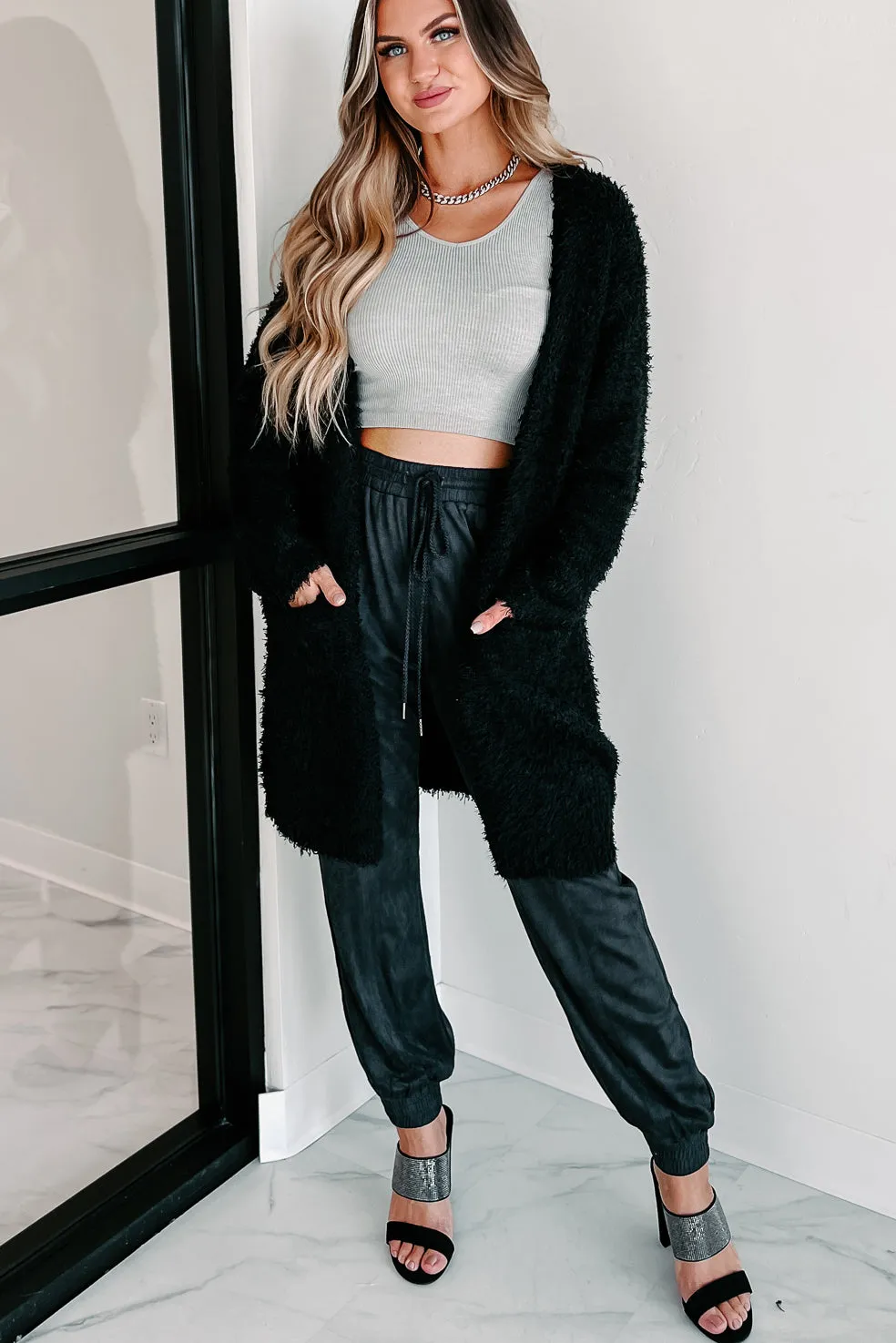 Say You'll Stay Open Front Cardigan (Black)