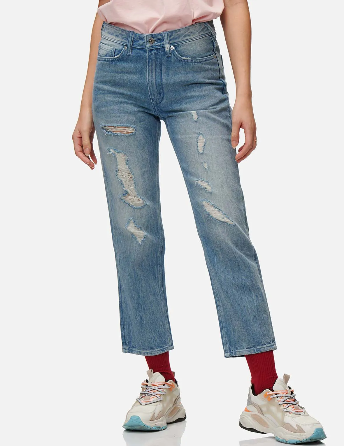 Seagull and Logo Embroidered Relax Fit Jeans