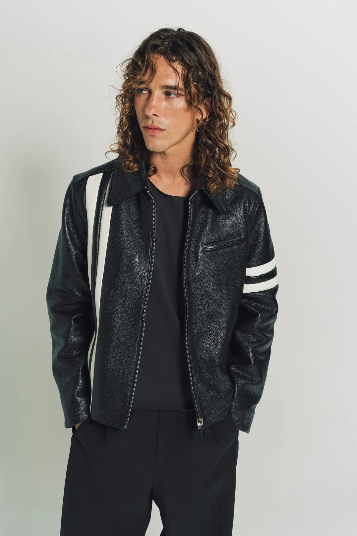 SECOND/LAYER | PADOVA RACER STRIPE LEATHER JACKET
