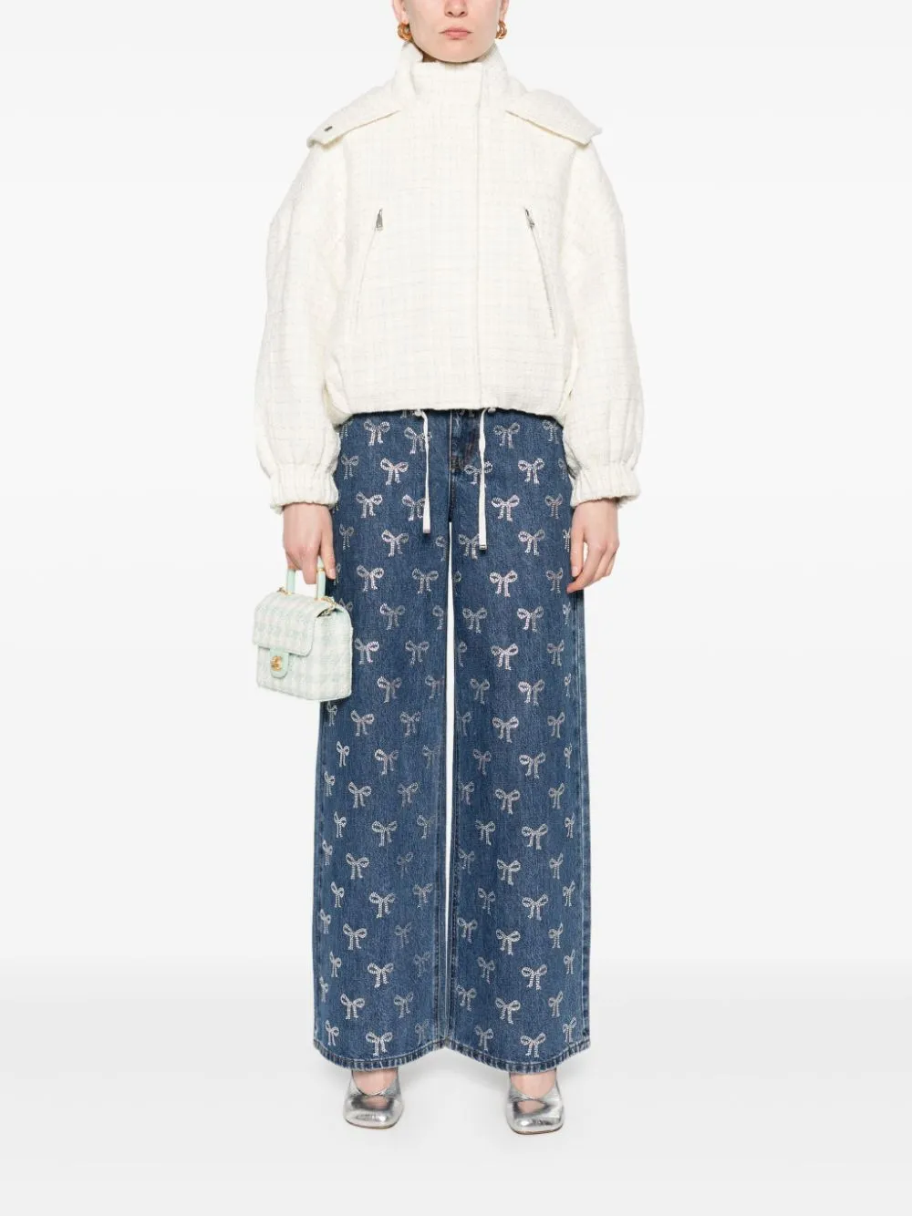 Self Portrait Jeans With Rhinestone Bow
