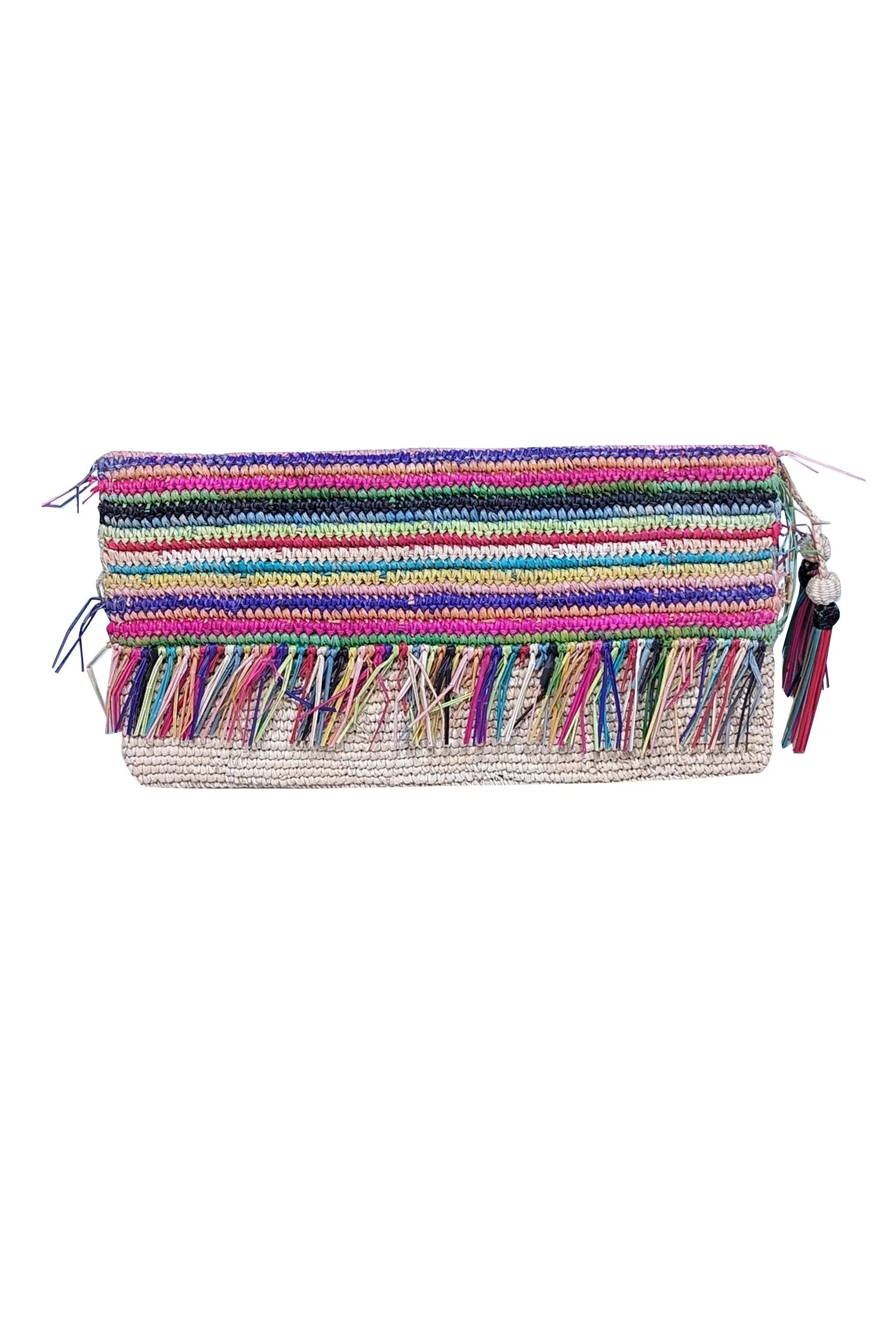 Sensi Studio - Beige & Multi Color Raffia Clutch