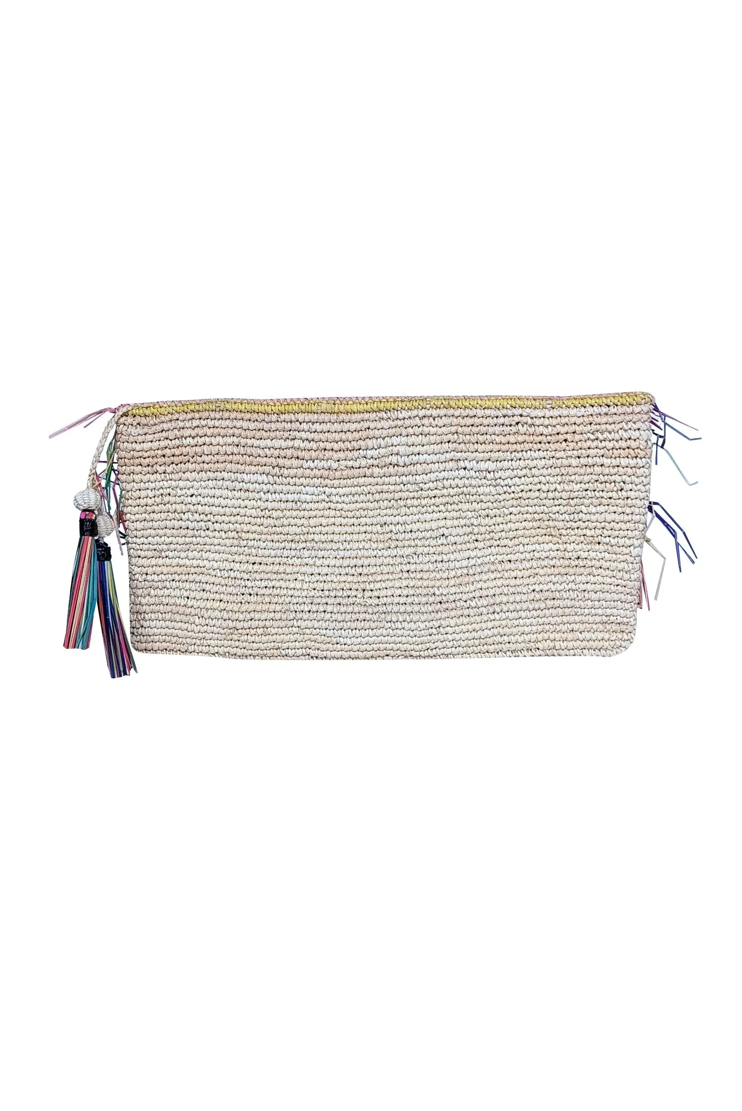 Sensi Studio - Beige & Multi Color Raffia Clutch