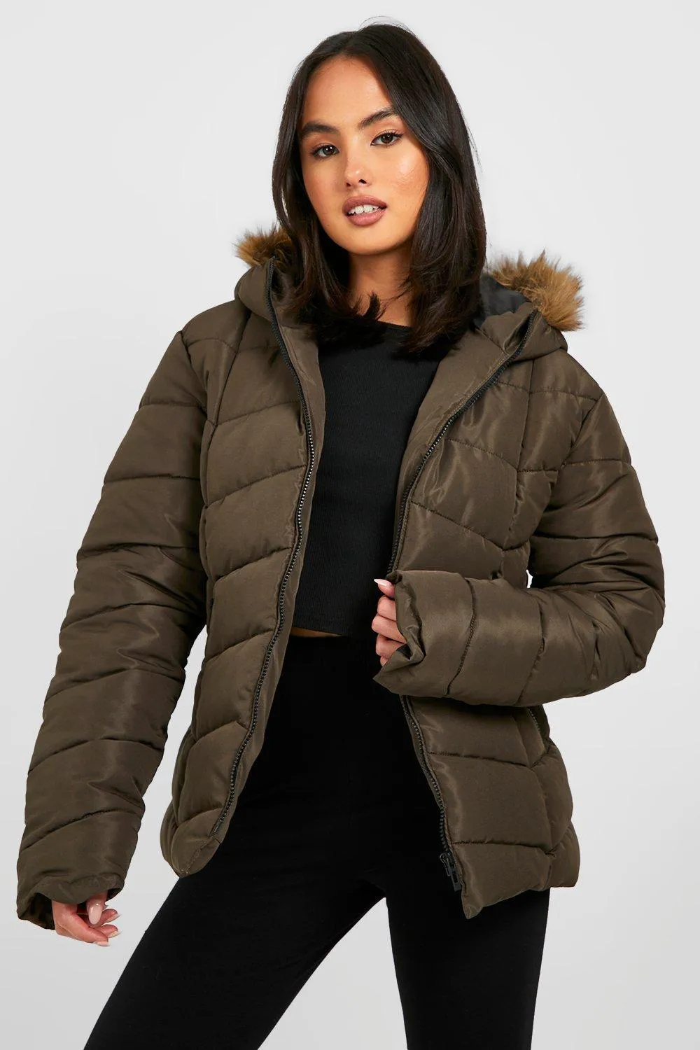 Short Faux Fur Trim Puffer