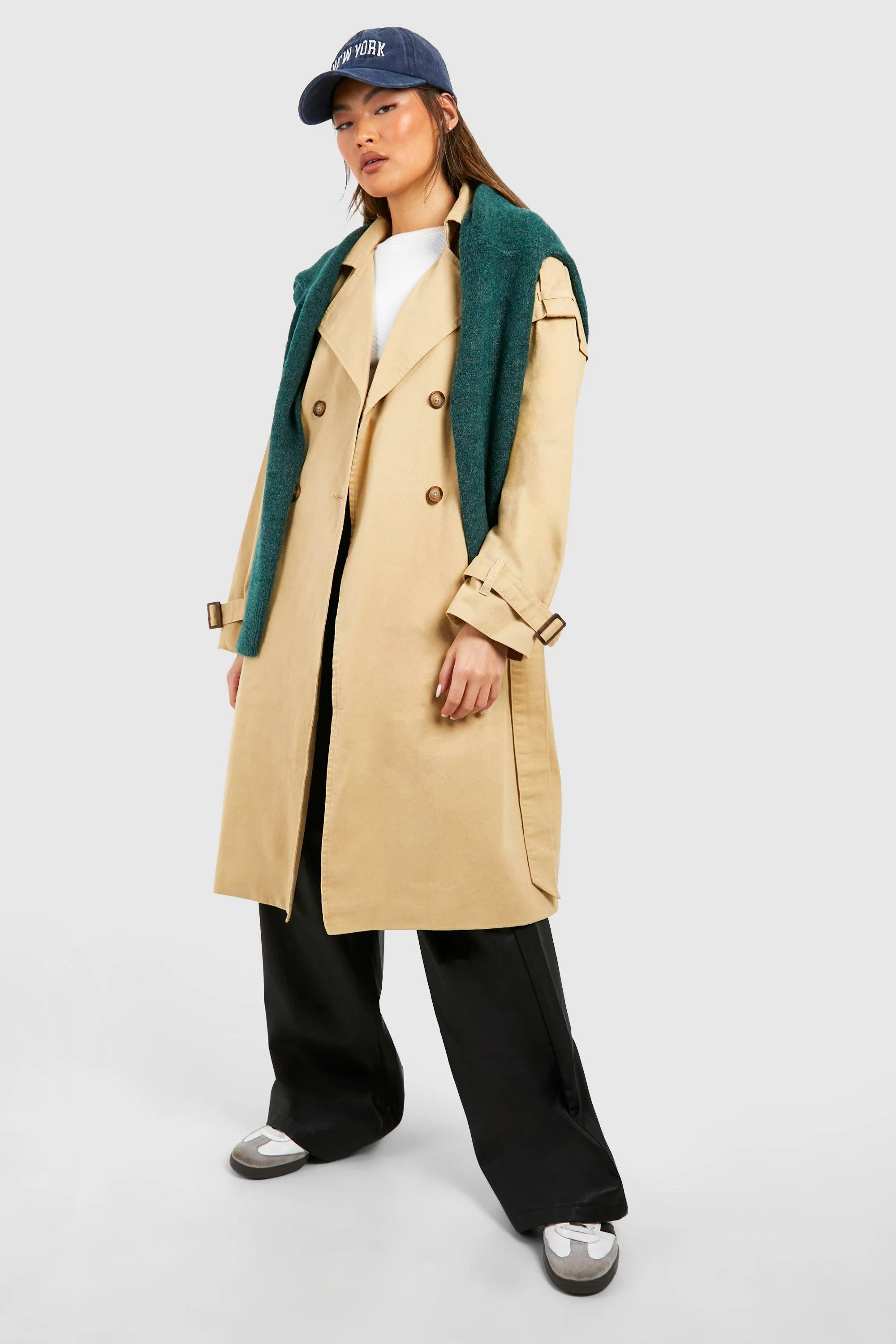 Shoulder Detail Belted Trench Coat