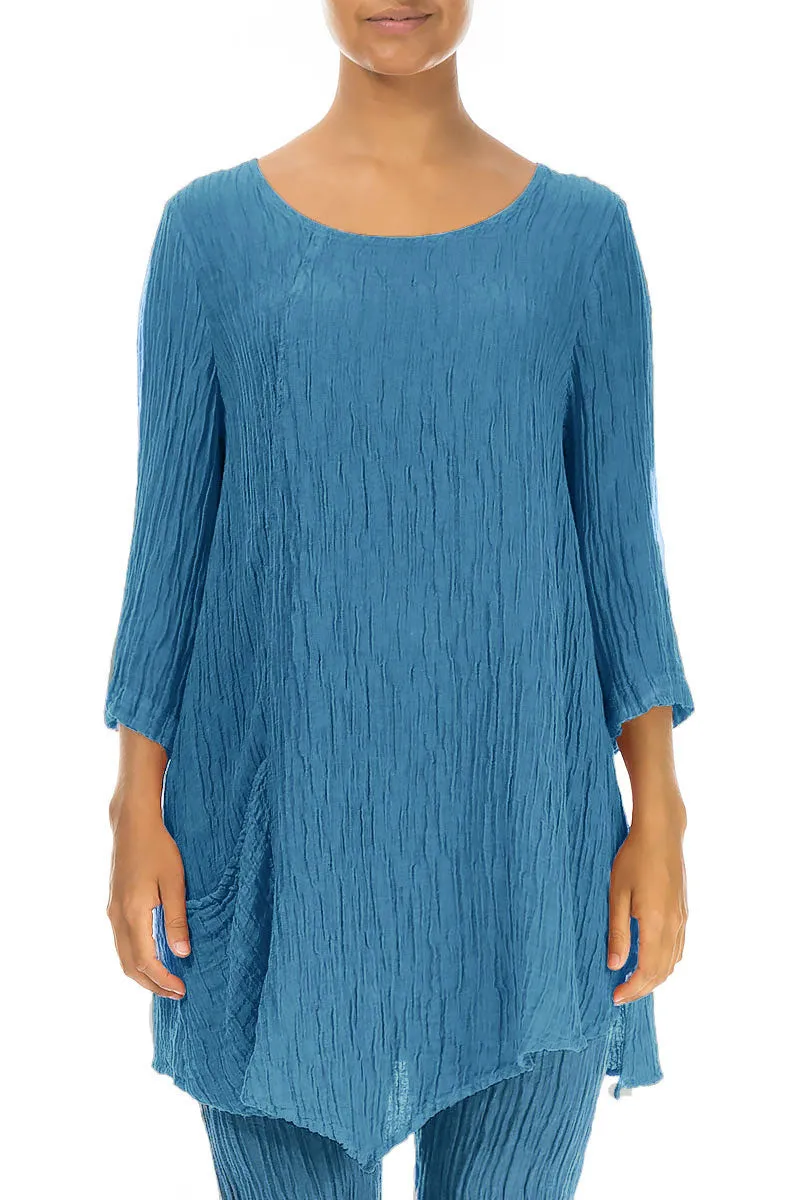 Side Pocket Crinkled Denim Silk Tunic