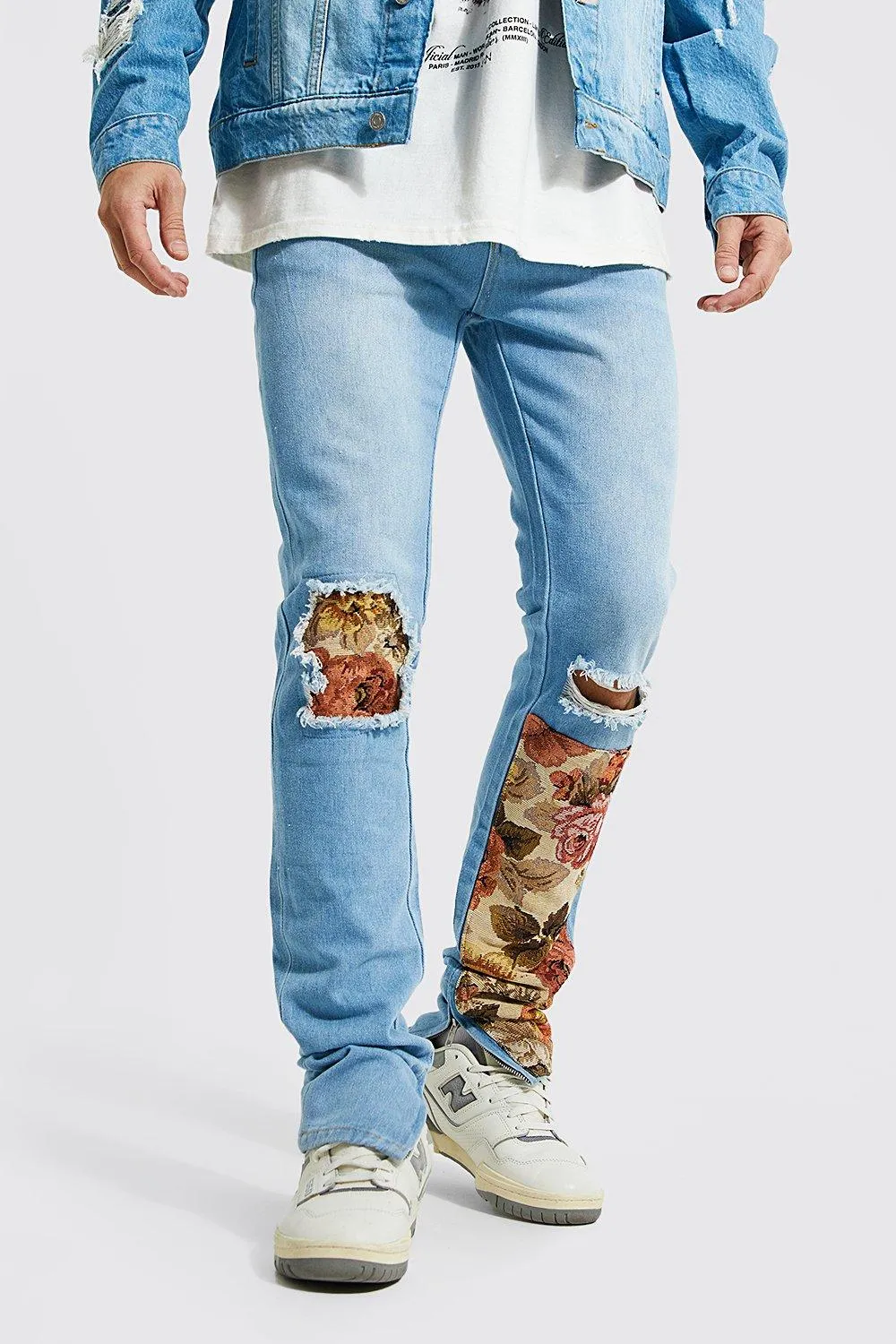 Skinny Stacked Tapestry Patchwork Jeans