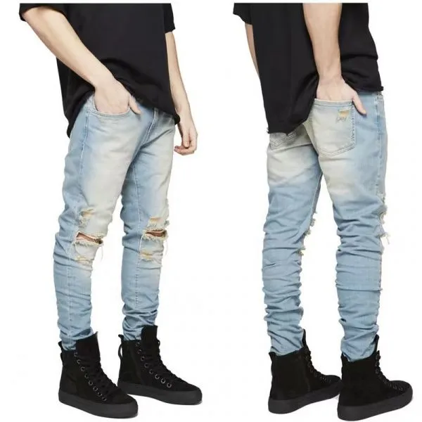 Skinny stretch jeans with knee rips for men