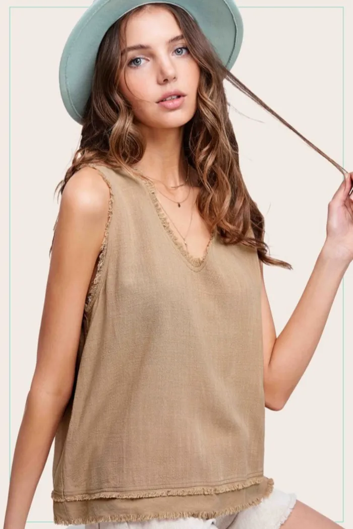 Sleeveless Top Cut Edge Details