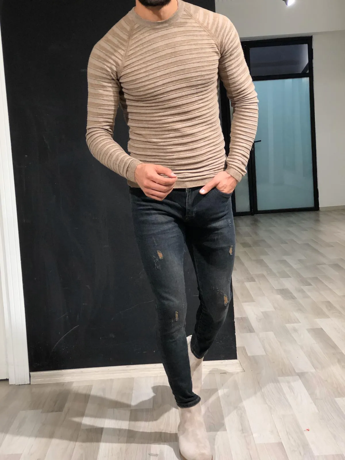 Slim-Fit Patterned Knitwear Beige