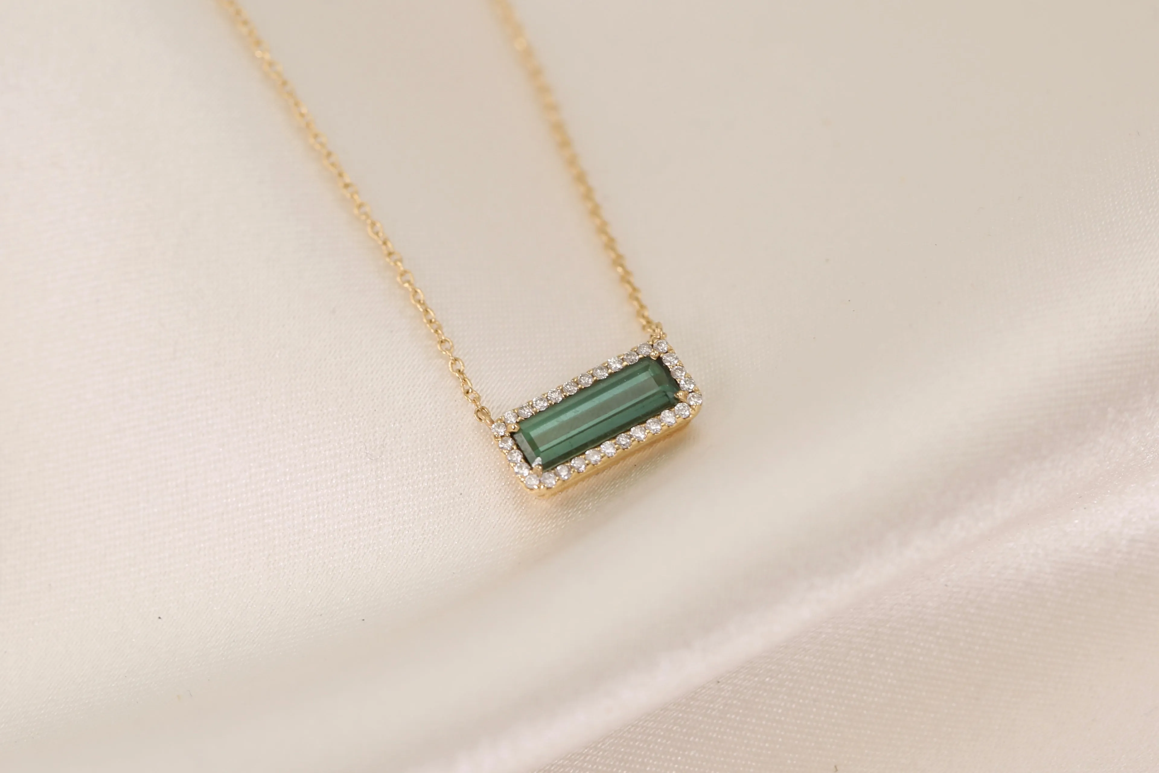 Small Green Tourmaline and Diamond Necklace