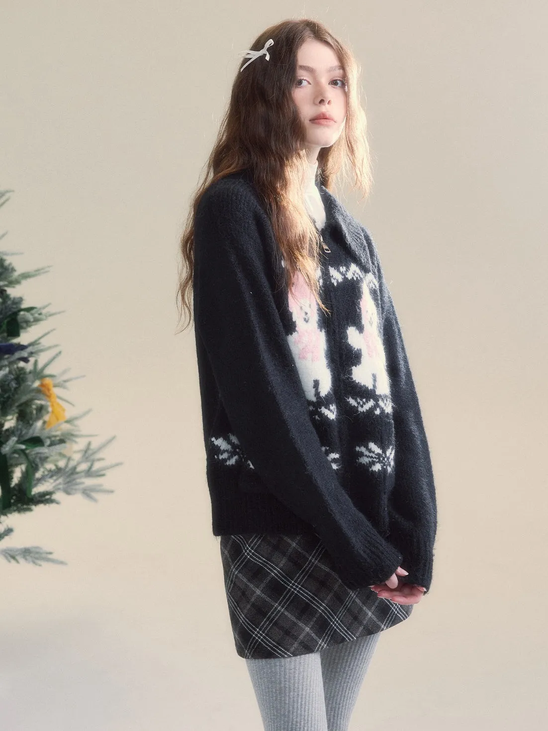 Snowman Fair Island Retro ZIP-Up Knitted Cardigan