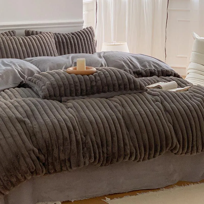 Soft Rabbit Flannel Warm Bed Four Piece Sheet Set
