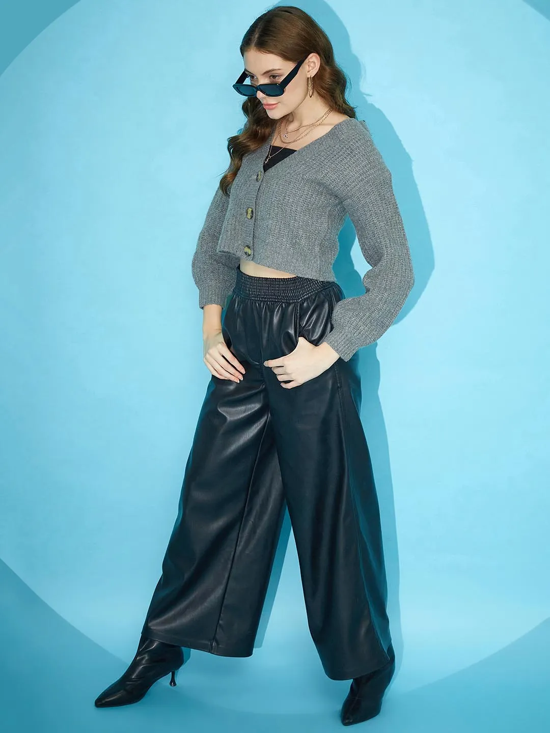 Solid V neck Cardigan