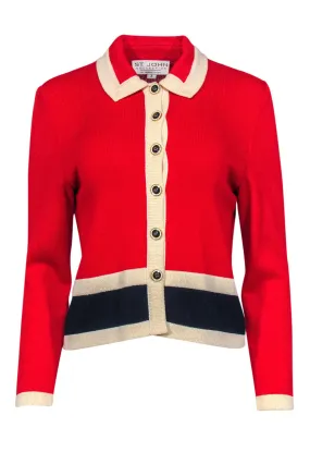 St. John - Red & Navy Colorblocked Knit Jacket w/ Cream Trim Sz 2