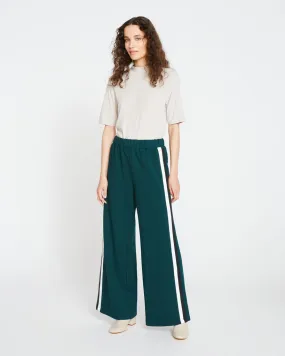 Stephanie Wide Leg Stripe Ponte Pants 30 Inch - Forest Green with Black/White Stripe