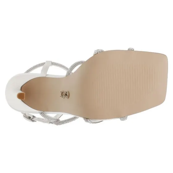 Steve Madden W' Implicit Ivory Satin + Rhinestone Sandals