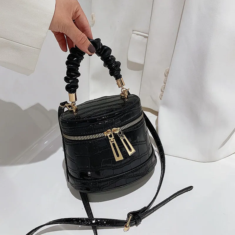 Stone Crocodile Pattern Bucket Bag