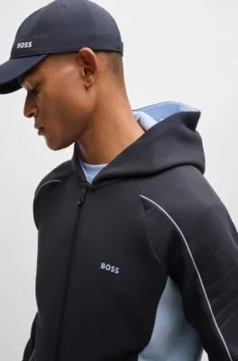 Stretch-cotton zip-up hoodie with embossed artwork